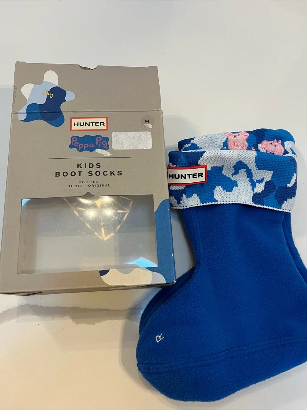 Hunter Kids Blue Fleece Boot Socks with Peppa Pig Cuff